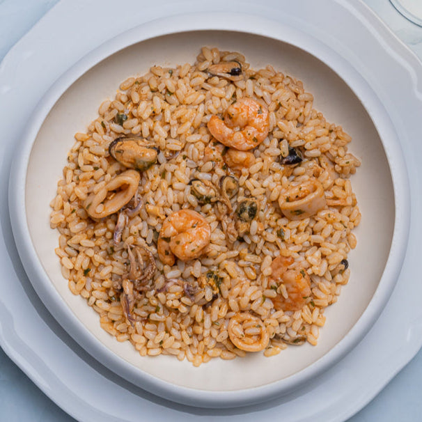 Seafood Risotto with Squid and Mussels ready to eat